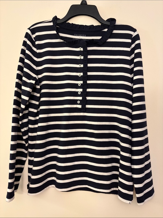 Talbots Tops - Talbots Women’s Navy & White Striped Cotton Top, size M